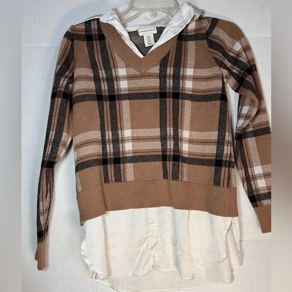 Adrienne Vittadini Layered Long Sleeve Shirt – Sweater Blouse Combo Top XS